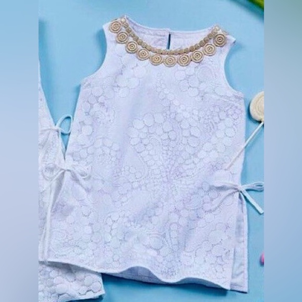 Girls Size 10 Lily Pulitzer White Sleeveless Dress with Gold Embellishments